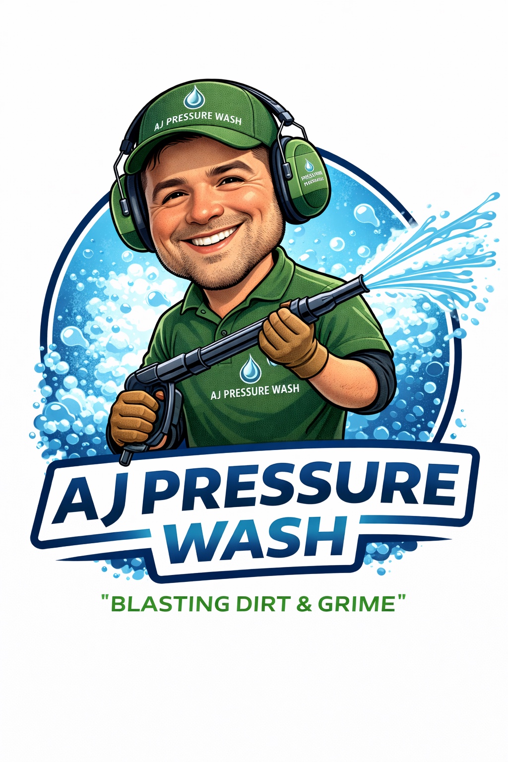 AJ pressure wash illustration of Jordan using a pressure washer